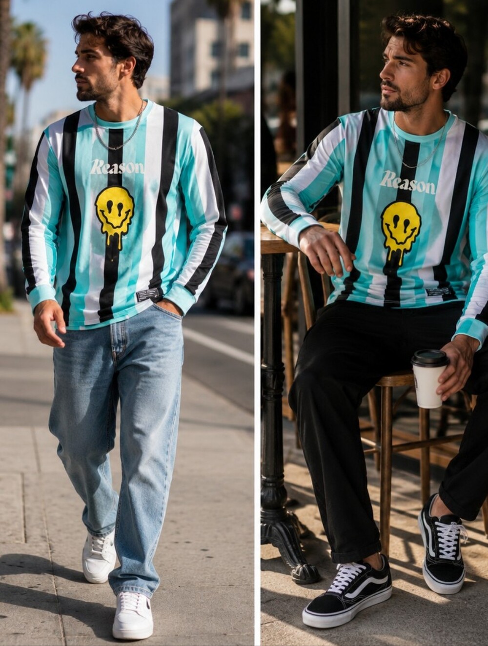 Reason Long Sleeve T-Shirt Striped Size Medium